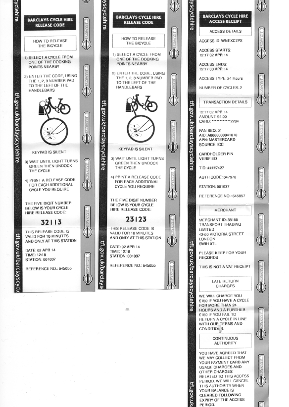 Two printed key codes and the receipt